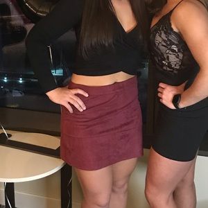 Maroon suede skirt